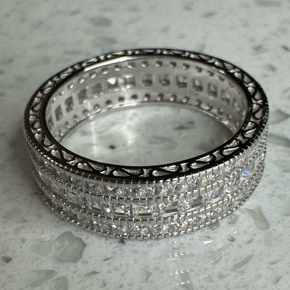 STERLING SILVER TRIPLE ROW ETERNITY BAND SIZE 9 - Picture 13 of 17